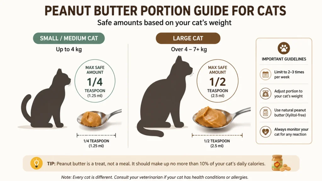 How Much Food Is Safe? Cat Portion Sizes by Weig Diagram showing recommended food portion sizes for cats based on body weight, comparing a 4kg cat and a 7kg cat