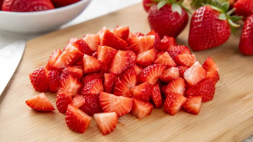 How to prepare strawberries safely for cats Fresh strawberries chopped into small pea-sized pieces