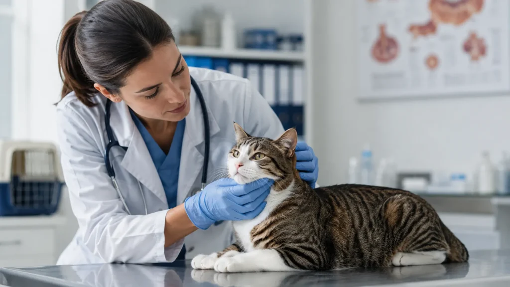 When to Call the Vet After Feeding Watermelon Veterinarian checking a cat for signs of a bad reaction