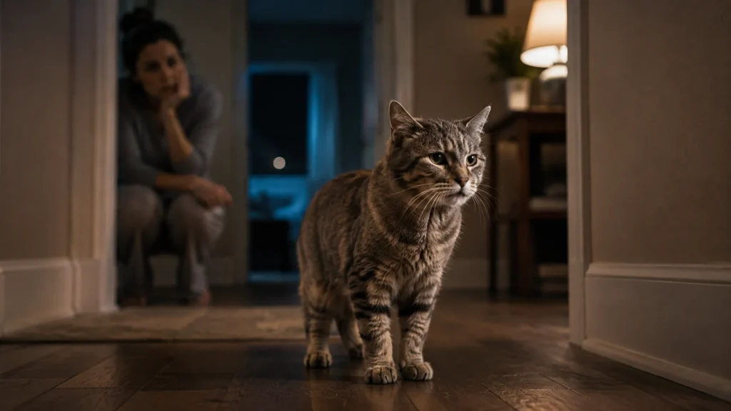 Senior cat awake and confused at night