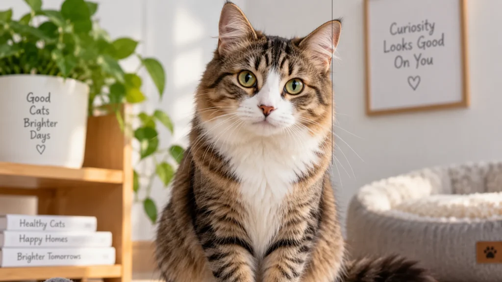 Affectionate or Compulsive Cat Licking Behavior Cat looking alert, used to illustrate affectionate vs compulsive licking behavior