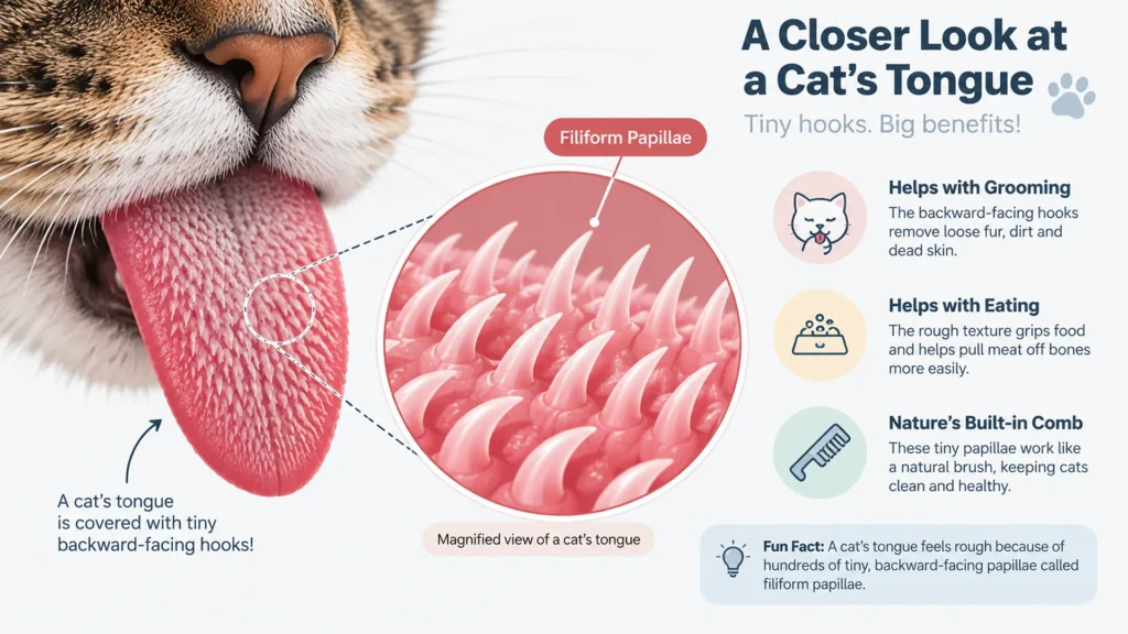 Why a cat's tongue feels like sandpaper Diagram of a cat's tongue showing tiny backward-facing papillae hooks