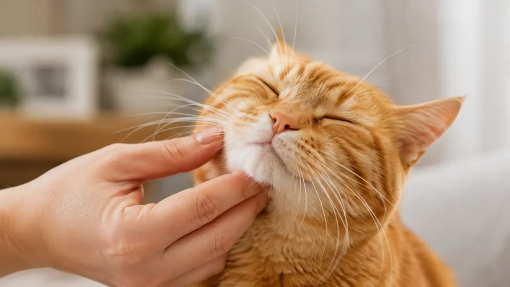 How to Pet a Cat Without Getting Bitten Owner petting a cat's cheek and chin, the areas most cats prefer to be touched