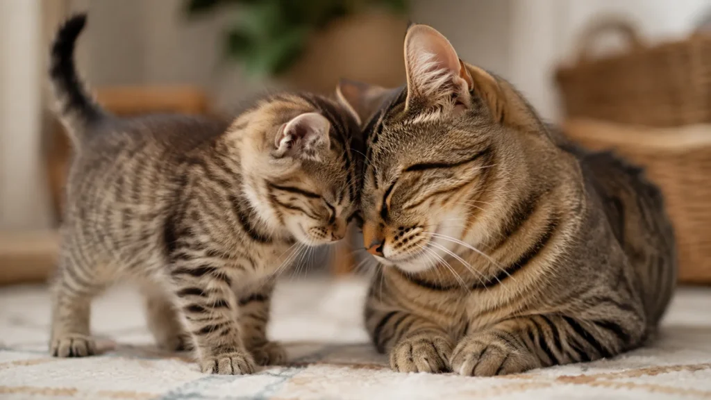 Two cats headbutting each other to strengthen their social bond Two cats headbutting each other to strengthen their social bond