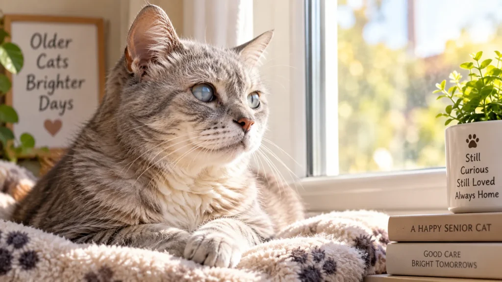 When Cat Staring Signals a Health Issue in Senior Cats Senior cat with a calm, distant gaze, a sign to watch for age-related staring changes